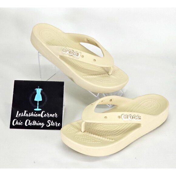 Crocs Women's Cream Croslite Classic Platform Flip Flops Size 6 2121 - Picture 5 of 16